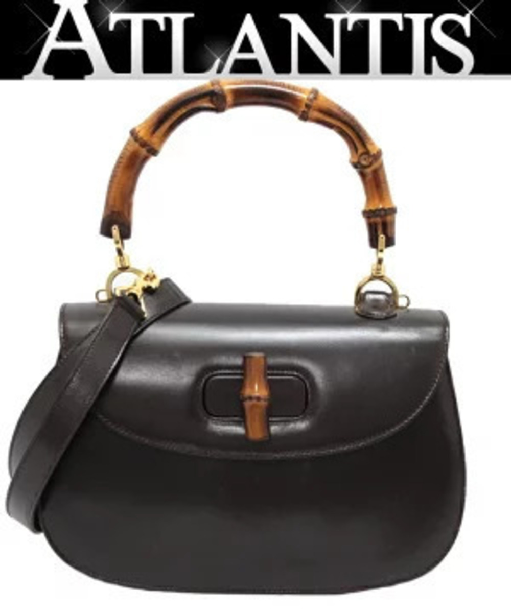 Gucci Bamboo Shoulder Bag Handbag Calfskin Brown